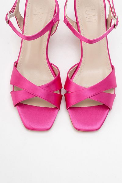 LuviShoes Melin Fuchsia Satin Cross Strap Women's Heeled Shoes