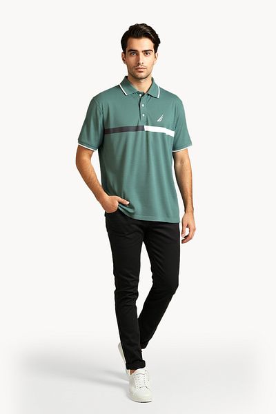 Nautica Contrast Striped Regular Fit Premium Cotton Logo Polo Shirt