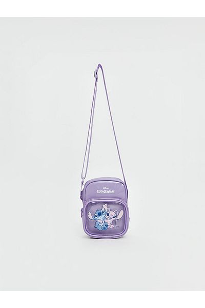 LC Waikiki Lilo and Stitch Printed Lilac Girl's Shoulder Bag with Transparent Pocket Detail