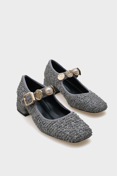 Capone Outfitters Pantofi cu toc pentru femei Cleo Ravello Tweed Buckle