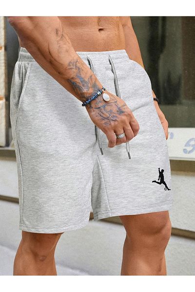 Relax family xf Pantaloni scurți și bermude din bumbac pieptănat gri pentru bărbați, cu imprimeu de fotbalist, din bumbac de vară, slim fit
