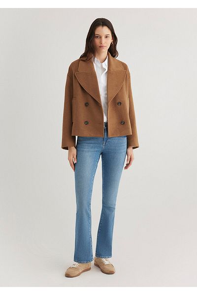Mavi Palton scurt maro amestecat de lână oversize / cu croială largă 1110617 -89068