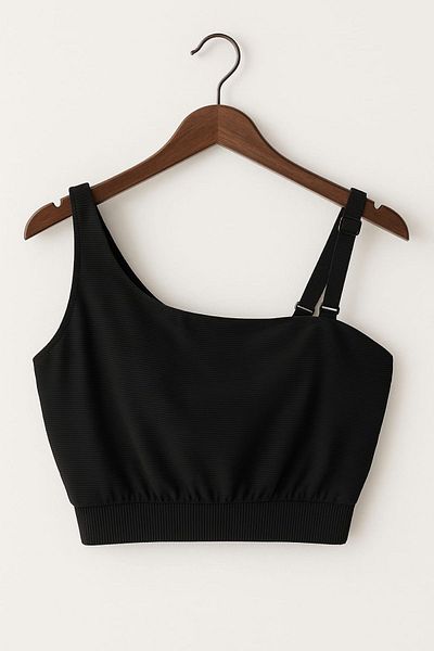 enmodaiçgiyim Black One Shoulder Plus Size Women's Bikini Top – Stylish, Unpadded, Ribbed Texture