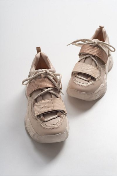LuviShoes Pantofi sport pentru femei LULEN Beige Rose Glitter Written Velcro