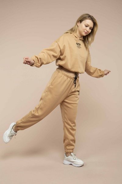 MEECY Damski dres polarowy z nadrukiem NASA w kolorze Camel