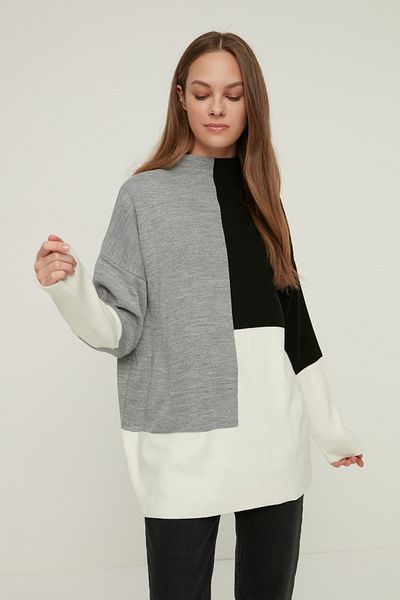 Trendyol Modest Черен цветен трикотажен пуловер с висока яка TCTAW22AK0054