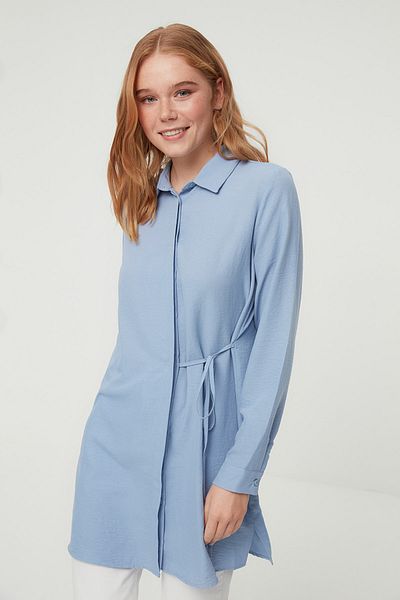 Trendyol Modest قميص Aerobin منسوج بخصر أزرق TCTSS22GO0105