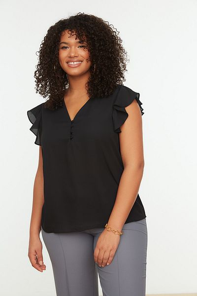 Trendyol Curve Чорна ткана блузка на ґудзиках TBBSS22BZ0714