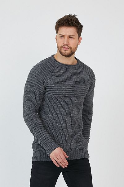 COOL TARZ Pulover pentru bărbați, tricot cu gât cu nervuri, antracit-trzcm28888r50m