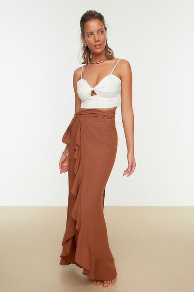 Trendyol Collection Плажна пола с волани в цвят канела - TBESS19WV0004