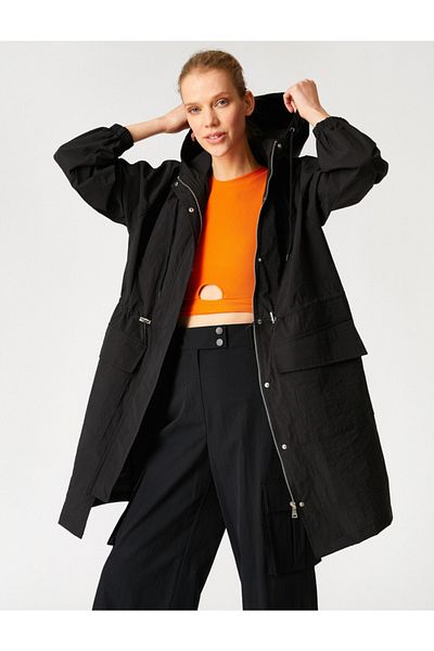 Koton Hooded Pocket Trench Coat