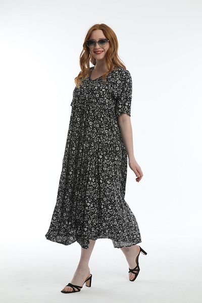 Pitti فستان غجري أسود مزين بالزهور للنساء