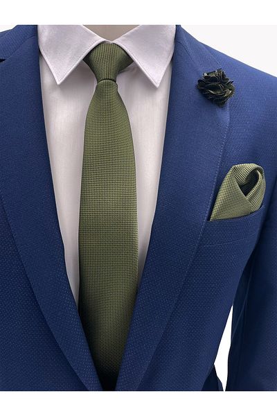 Brianze Khaki Green Necktie Handkerchief Collar Flower Set
