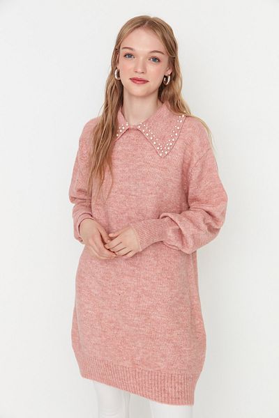 Trendyol Modest Pink Pearled Baby Collar Soft Knitwear Sweater TCTAW22AK0238