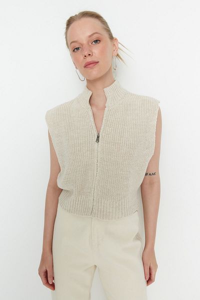 Trendyol Collection Basic Knitwear Crop Vest – Stein, Reißverschluss TWOAW23HI0015
