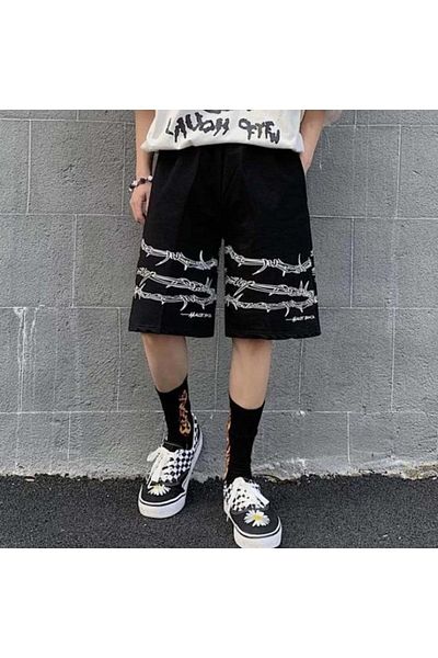 Köstebek Harajuku Barbed Wire Combed Cotton Unisex Shorts