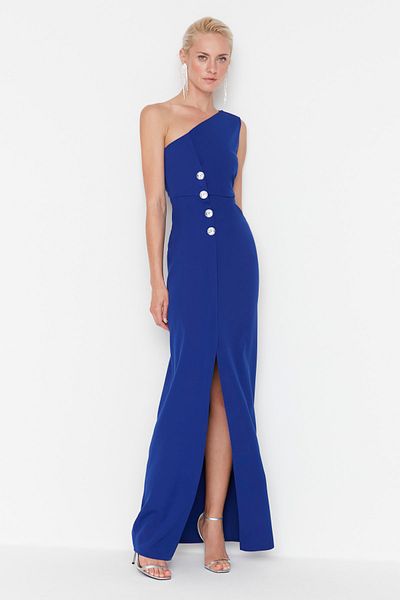 Trendyol Collection Rochie de seară lungă cu nasturi Saks TPRSS22AE0160