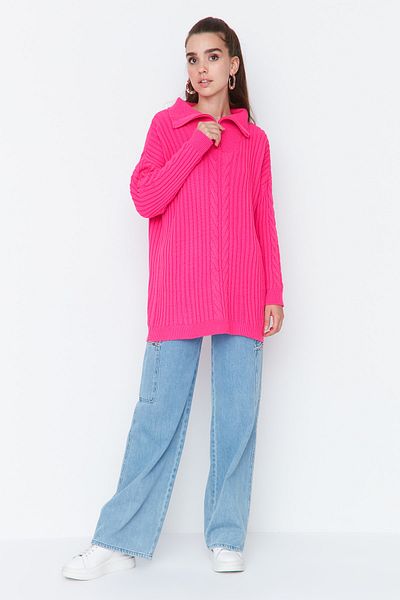 Trendyol Modest Fuchsia Thessaloniki Knitted Zippered Knitwear Sweater TCTAW23AK00017