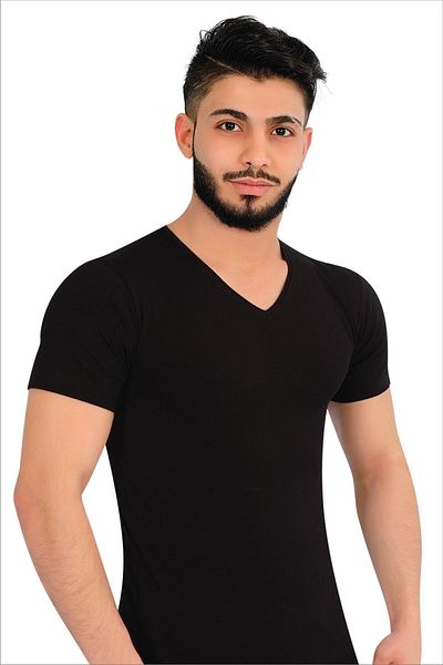 ERŞAH قميص داخلي رجالي أسود من الليكرا برقبة على شكل حرف V