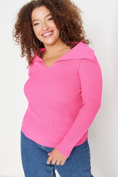 Trendyol Curve Fuchsia Boat Neck Knitwear Blouse