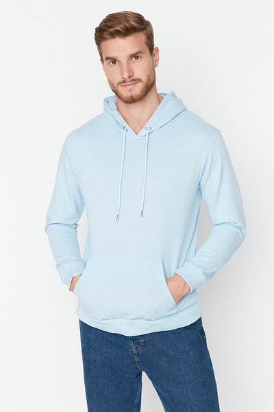 Trendyol Collection Blaues, langärmliges Kapuzenpullover mit regulärem Schnitt TMNAW20SW0162