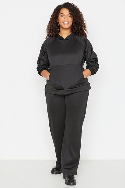Trendyol Curve Черно плетено горнище и долнище с качулка TBBAW23CP00038