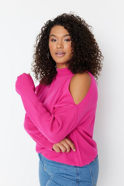 Trendyol Curve Pink Cut Out Detailed Knitwear Sweater Tbbaw23An00025