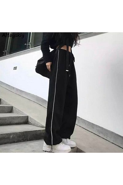 DENİKK بنطال رياضي أسود بتفاصيل سحاب من Harajuku