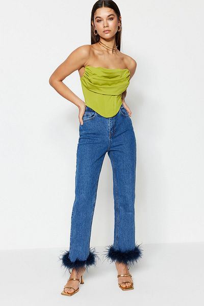 Trendyol Collection Ανοιχτό πράσινο κορσέ Λεπτομερές πλεκτό μπουστάκι Crop - TPRSS23BS00006