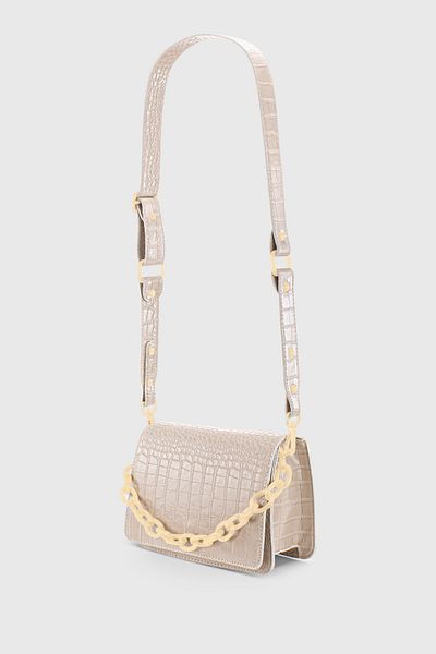 Housebags Geantă de damă, bej, cu cataramă cu lanț, cu aspect piele de crocodil 221
