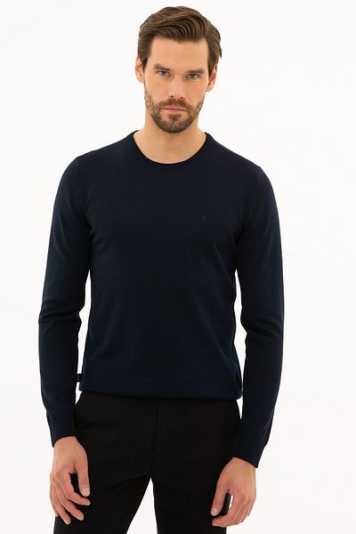 Pierre Cardin Men's Navy Blue Slim Fit Crew Neck Basic Knitwear Sweater