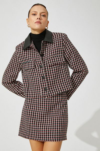 Koton Schwarze karierte Damenjacke 3WAK50174UW