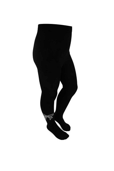 DAYCO Black Children's Pantyhose with Stone Embroidered Bow Pattern