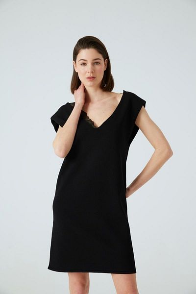 JOIN US Schwarzes Kleid mit V-Ausschnitt und Spitze