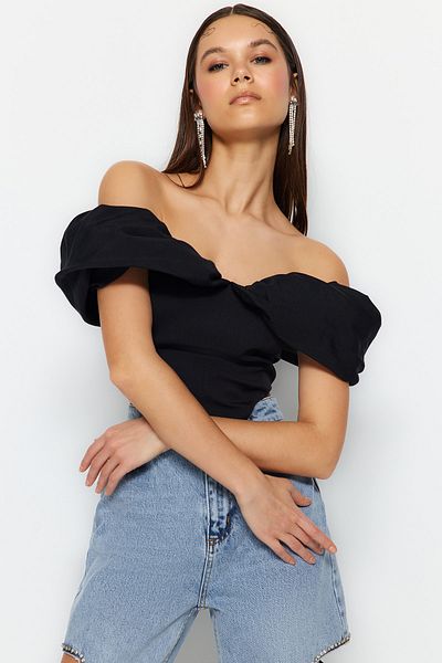 Trendyol Collection Μπουστάκι Κάρμεν γιακά Μαύρο Underwire Corset - TPRSS23BS00121