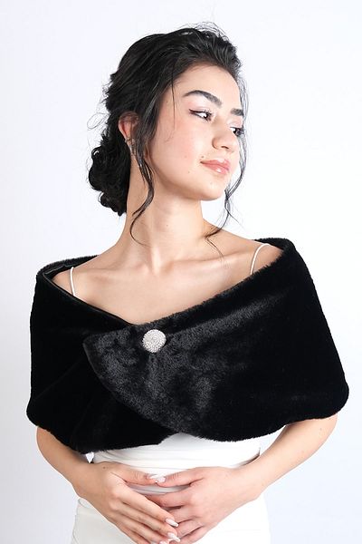 Hayalperest boncuk Blana de mireasa neagra Blana de mireasa cu brosa