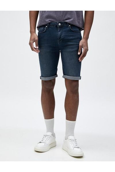 Koton Bermuda-Jeansshorts aus Baumwolle mit mehrlagigem Beindetail und geknöpfter Tasche