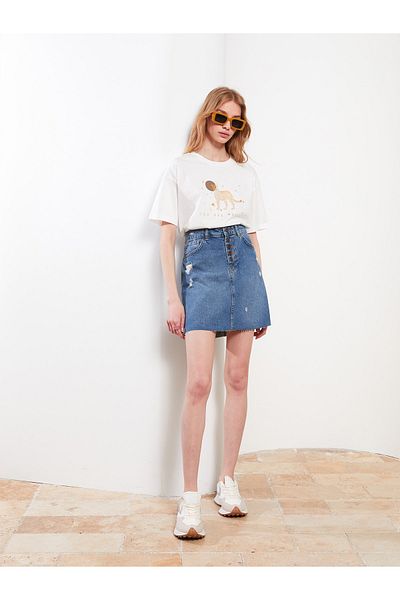 LC Waikiki Standard Fit Straight Pocket Detailed Women's Rodeo Jean Skirt