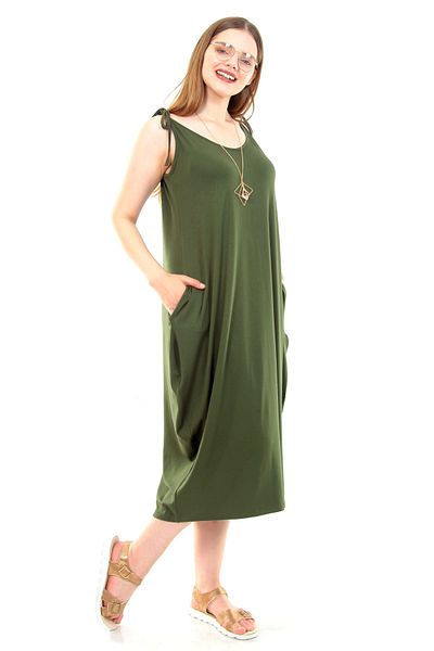 Moda Cazibe فستان كاجوال جامبو بحزام حبل كاكي للنساء M9199