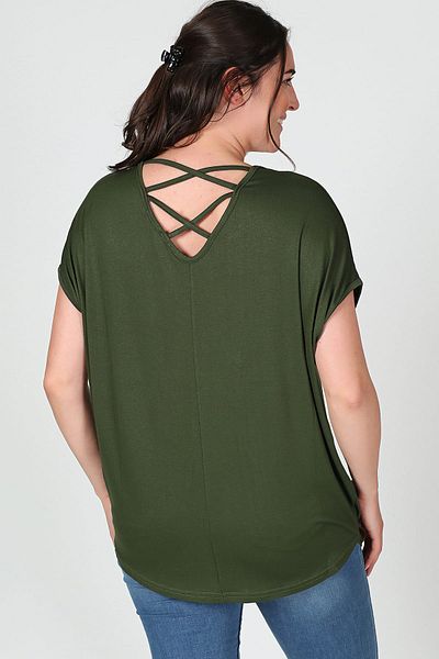 Moda Cazibe بلوزة نسائية بأكمام قصيرة متقاطعة من الخلف M9145