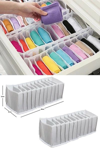 Özlem Toys 3 Pieces Medium (M) Size Cabinet and Drawer Organizer (Grey Striped)