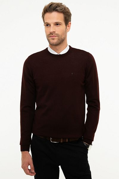 Pierre Cardin Men's Claret Red Slim Fit Basic Knitwear Sweater
