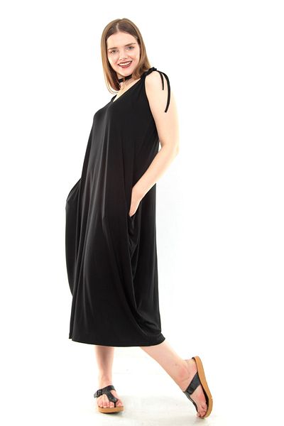 Moda Cazibe فستان كاجوال جامبو بحزام أسود للنساء M9199