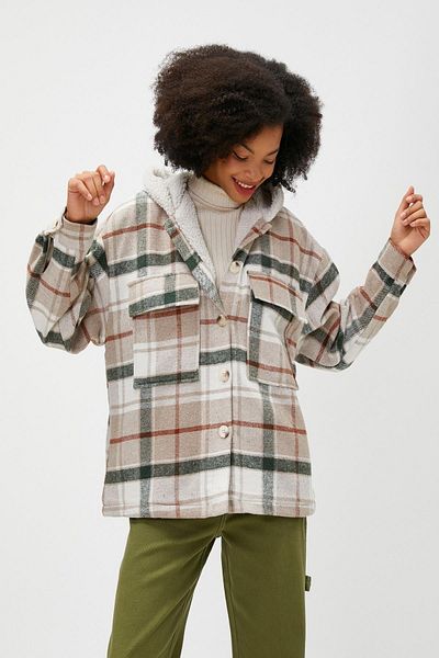 Koton Beige karierte Damenjacke