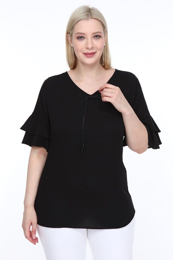 Lir-Women's Plus Size Flounce Sleeve Blouse Black L2319 1