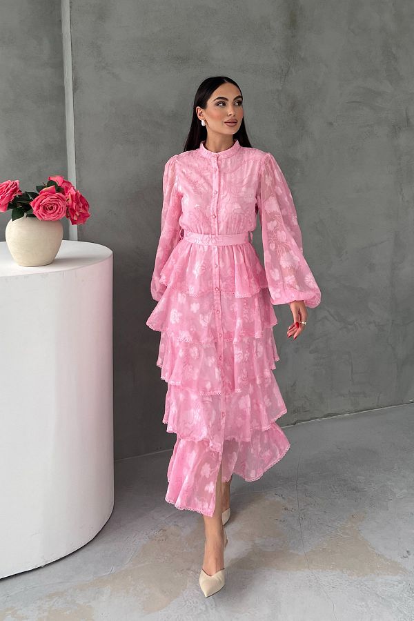 Seda Yalçın Atelier-Rochie stratificată cu dungi roz cu tapet 1