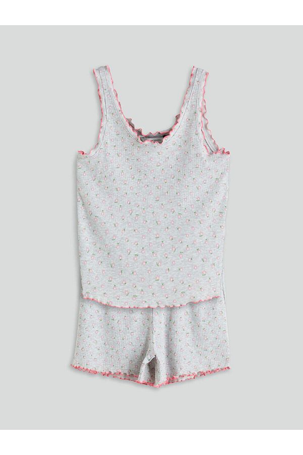 LC Waikiki-Lcw Young U Collar Floral Women's Shorts Pajamas Suit (S5) 1