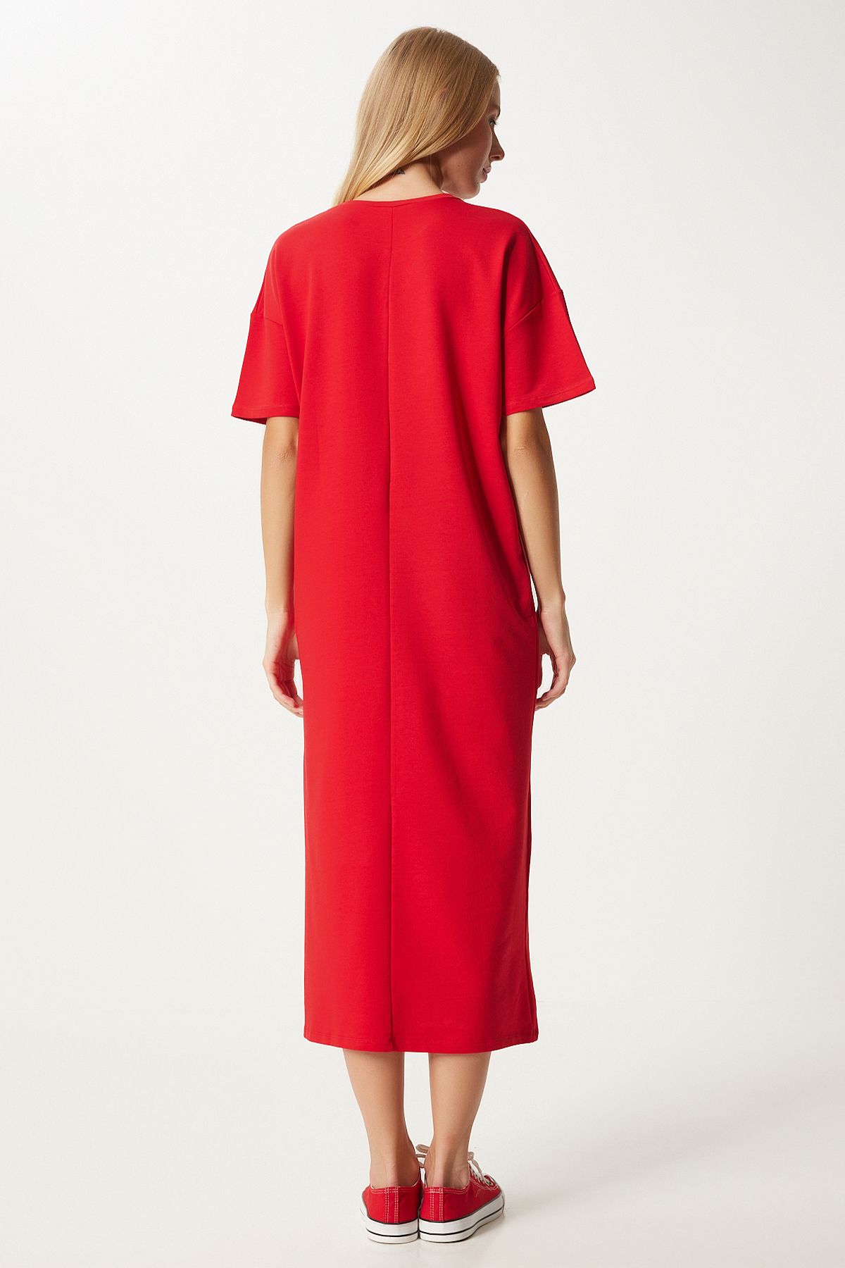 Happiness İstanbul-Rotes Sommerkleid aus Baumwolle UB00080 - Lässige gekämmte Baumwolle 5