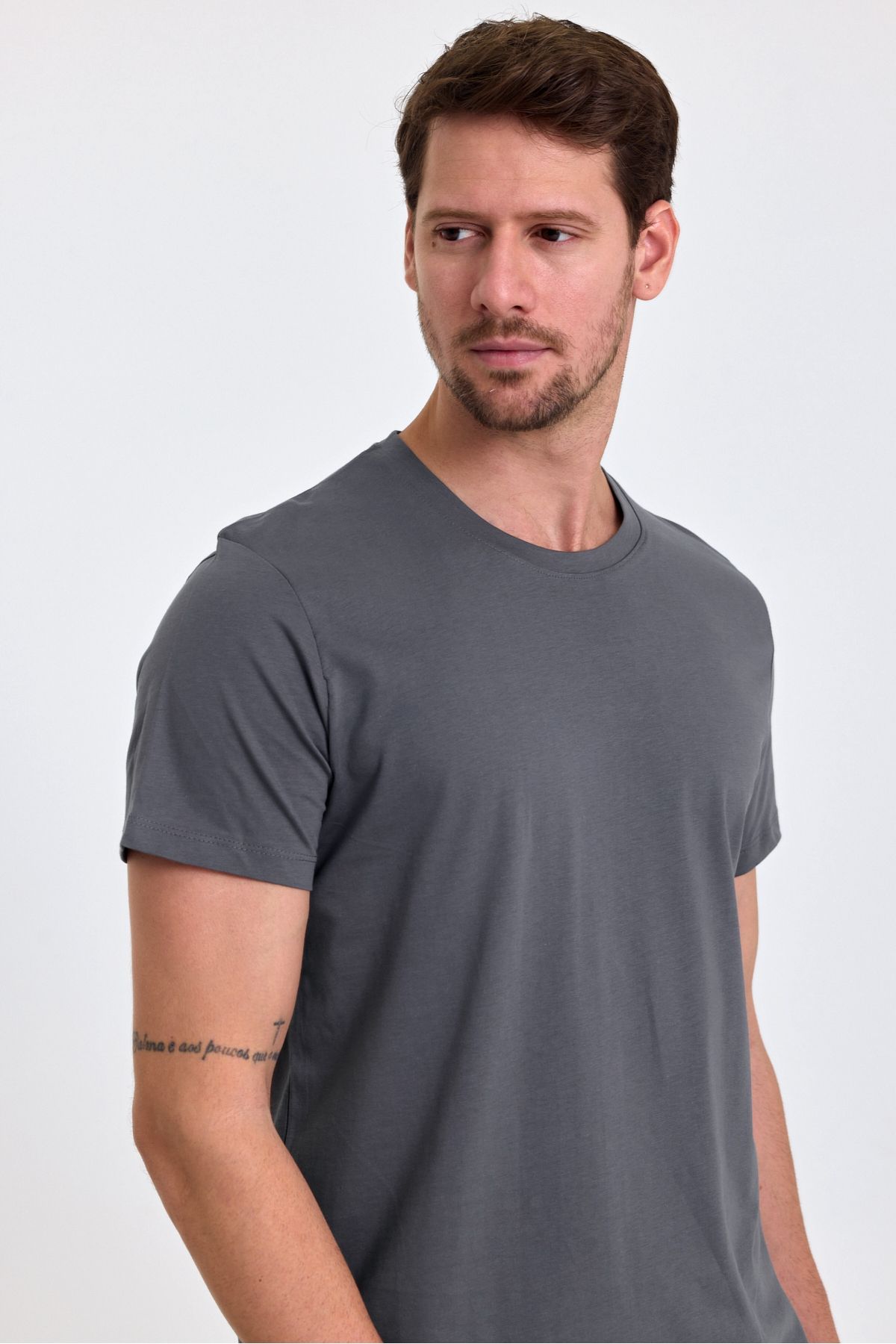 COMBİNE MİCHAİL-Men's Smoked 100% Cotton Slim Fit Crew Neck Basic t Shirt 4
