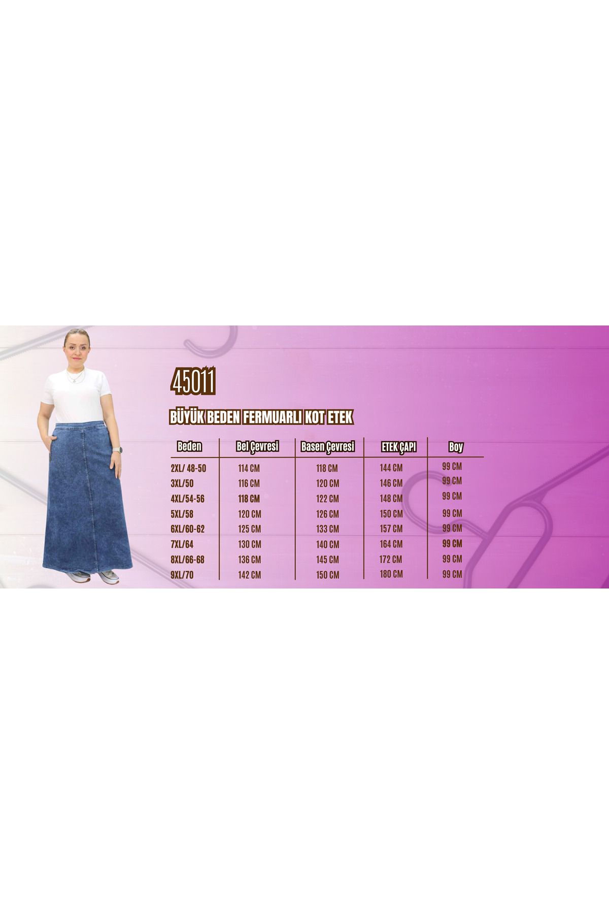 Eslina-45011 Large Size Zippered Denim Skirt - Blue 3